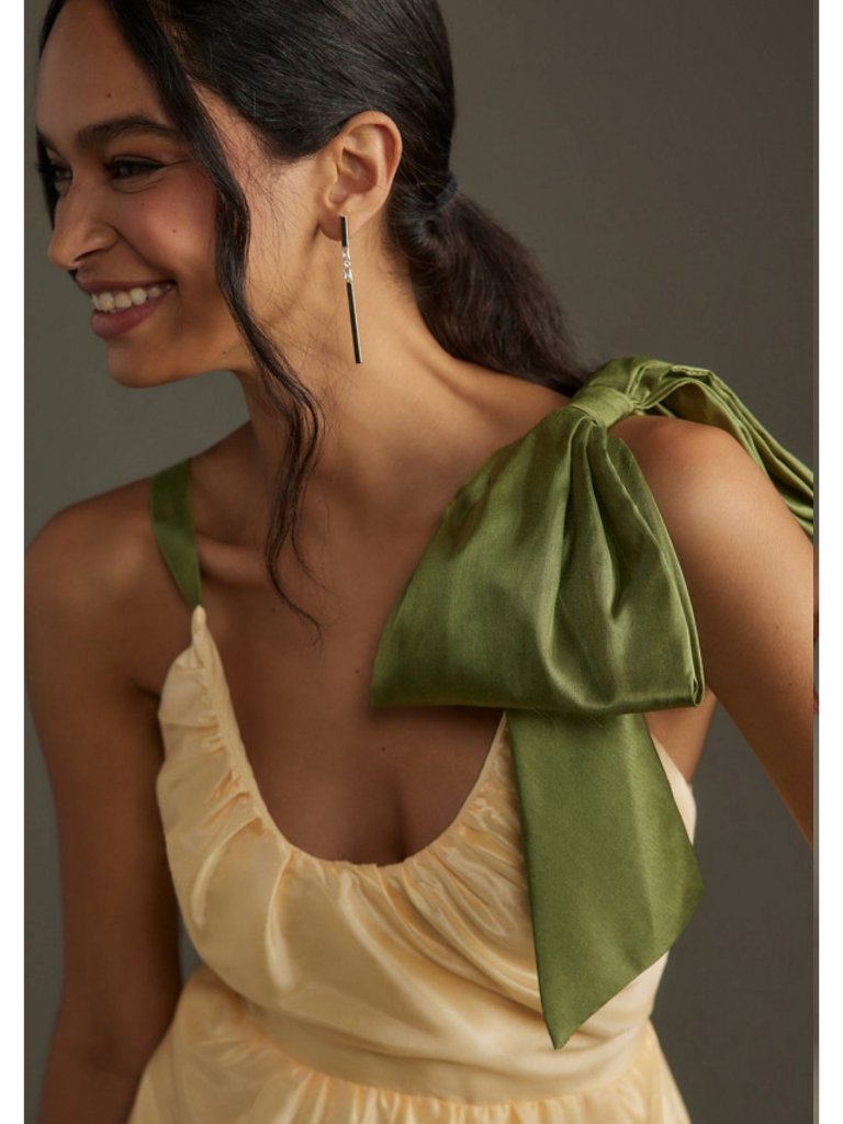 Hutch Anthropologie Scoop-Neck Tiered Maxi Dress Buttery Yellow W Green Bow M — image 2 of 7